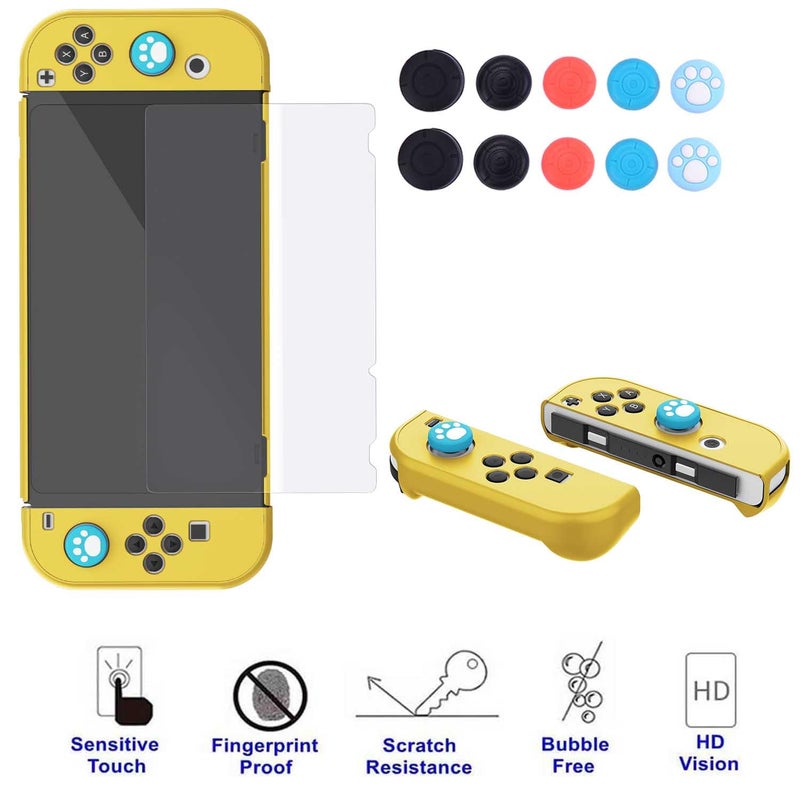 COMCOOL Dockable Case for Nintendo Switch Oled - [9 FT Military Grade Drop Protection] [with Tempered Glass Screen Protector and Thumb Grips] Cute Protective Cover for Nintendo Switch Oled - Yellow - Image 4